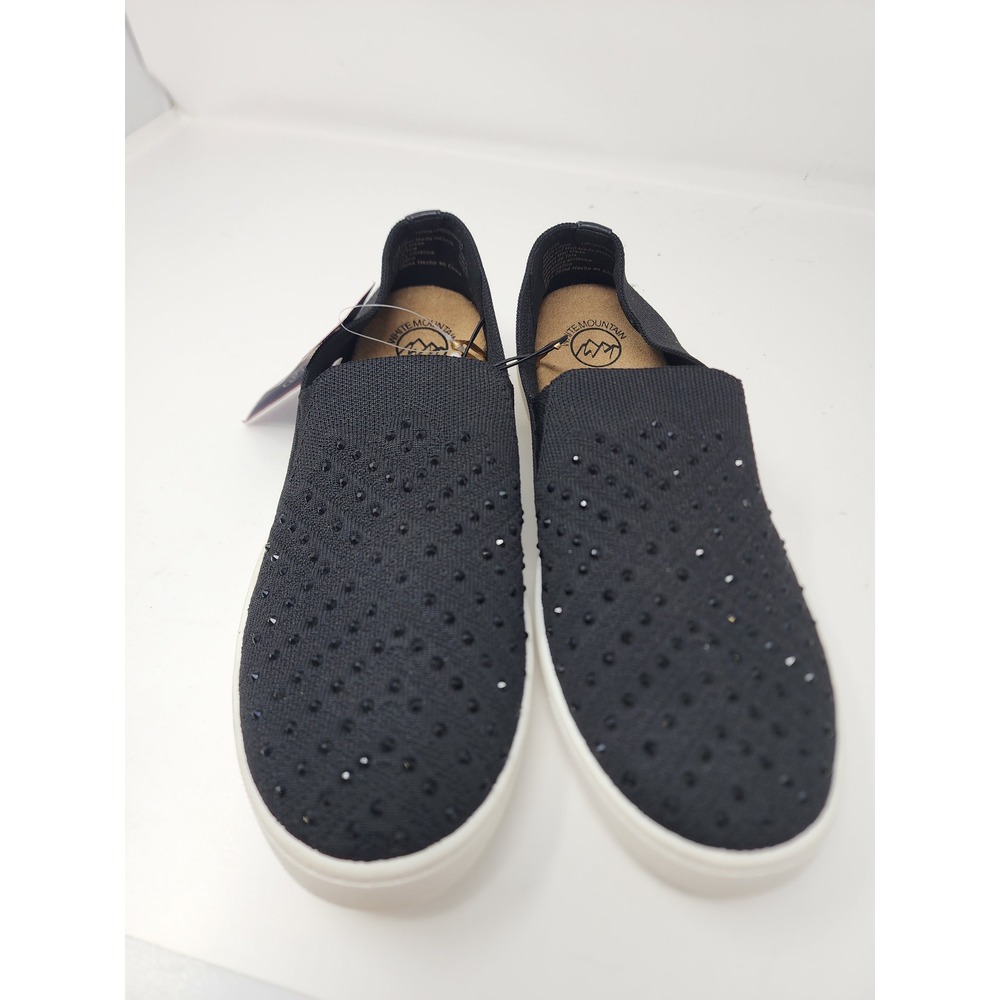 White Mountain Womens Bling Rhinestone Slip On Sneakers Black Knit Size 10